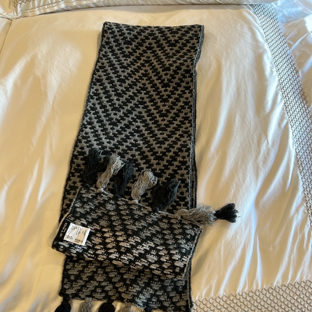 ETRO Milano gray and black chevron tassel scarf